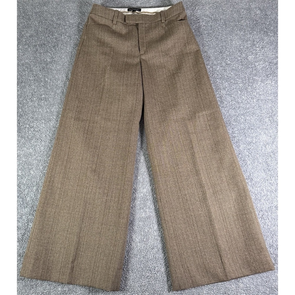 Banana Republic Lido Wide Leg Pants Womens 6 Brown Plaid 100% Wool Trousers